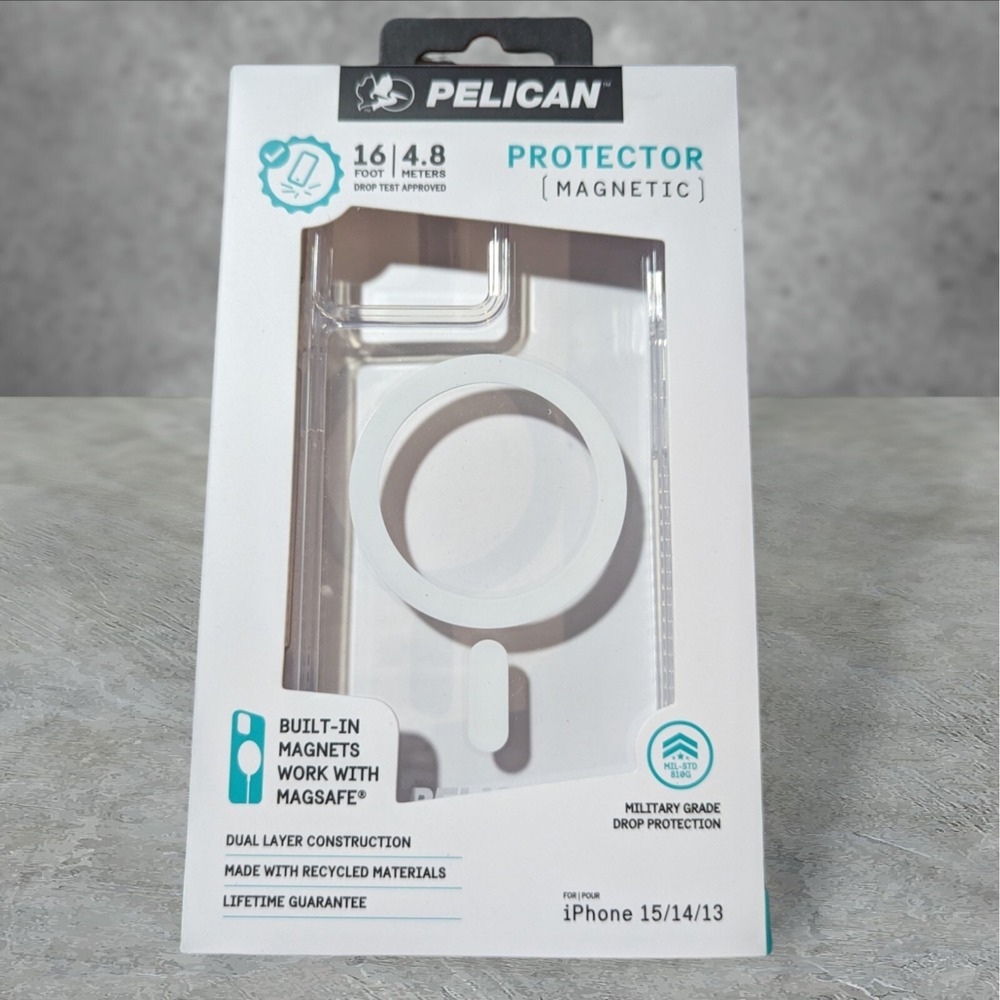 L8. Pelican Protector Case For Apple iPhone 15 / 14 / 13, W/MagSafe Clear